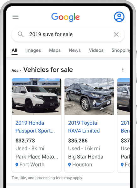 Reklama samochodów w Google. 