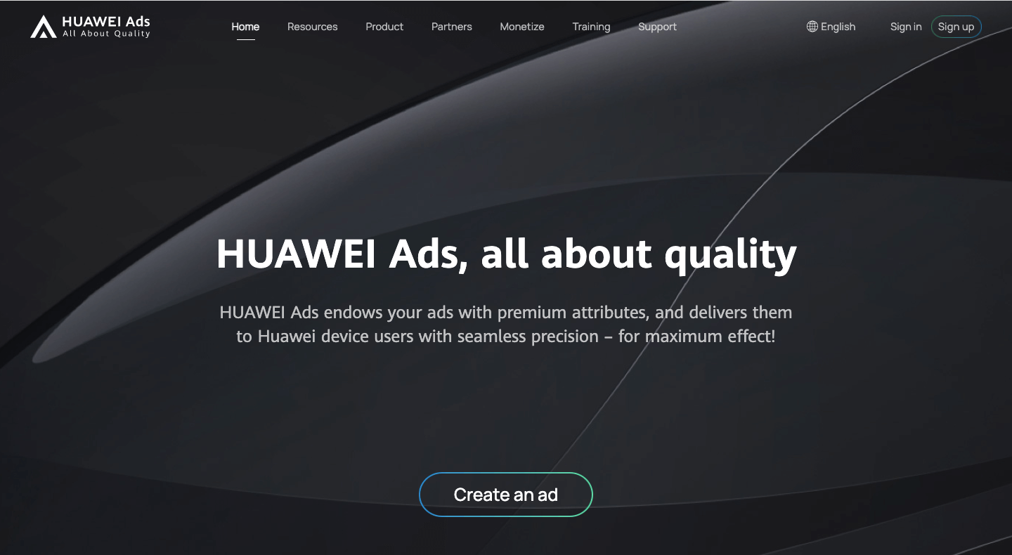 widok strony HUAWEI Ads